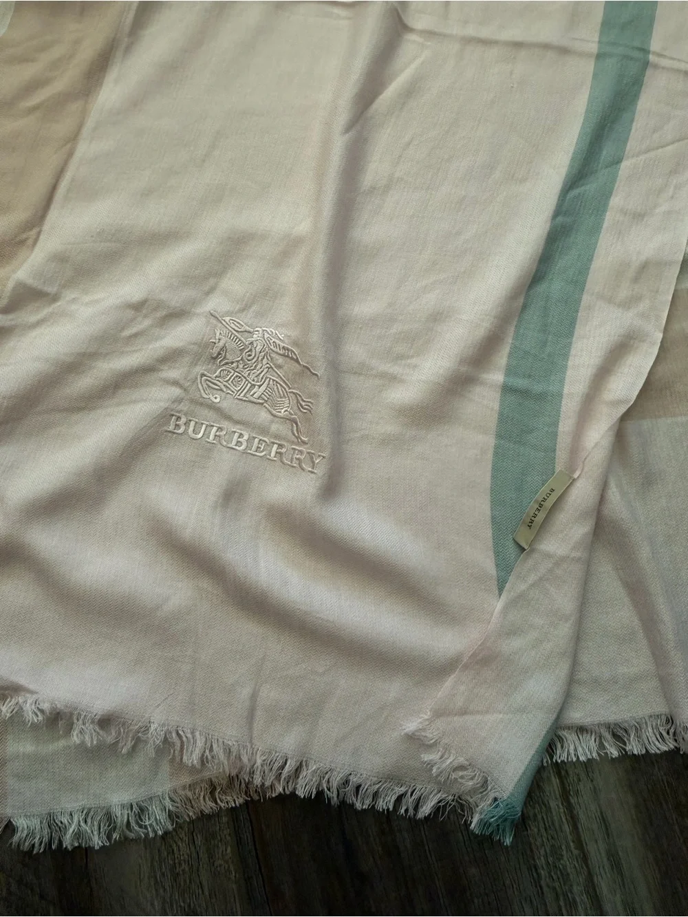 Burberry Light Pink Scarf with Pale Blue Stripe